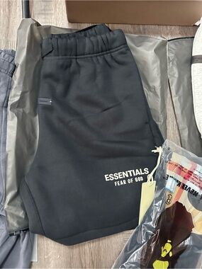 Fear of God ESSENTIALS Black Kids Sweatshorts with White Logo